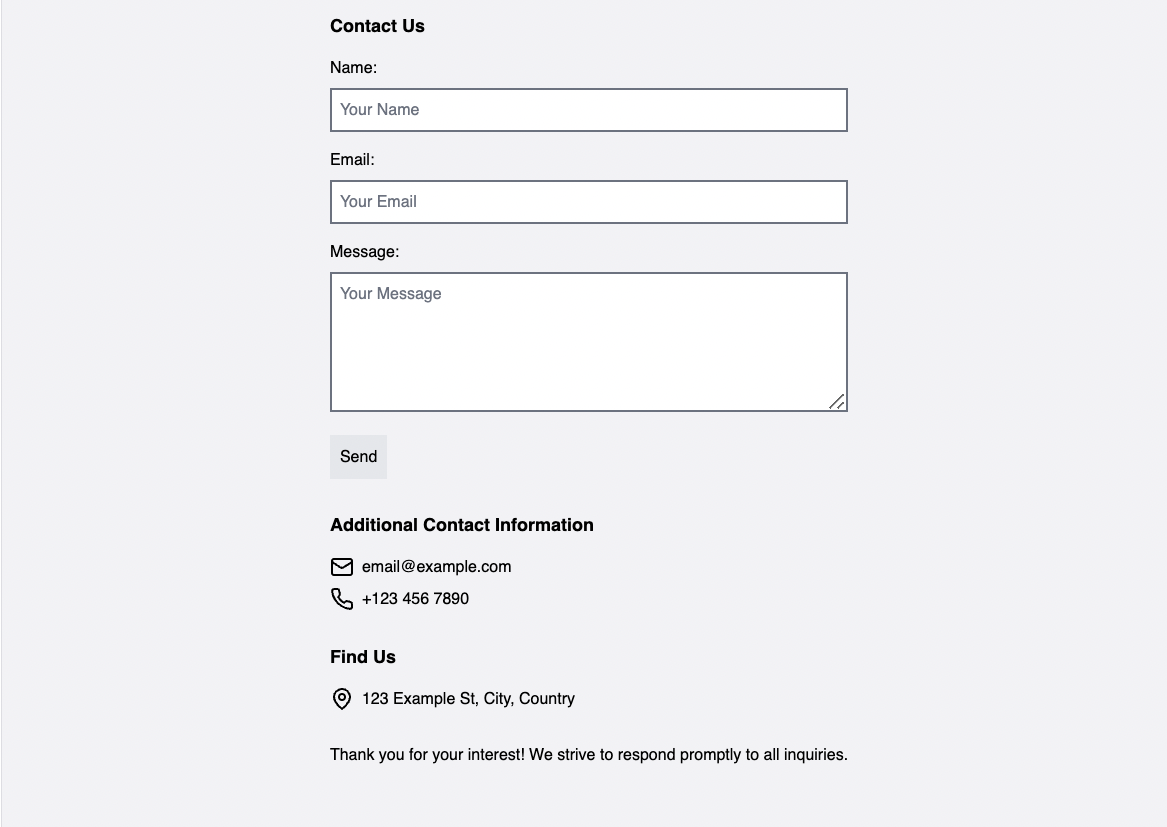 Contact Page Wireframe